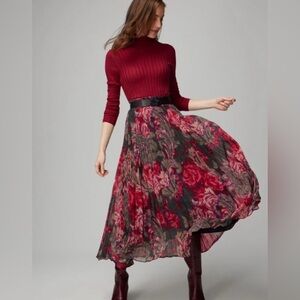 WHBM Floral A-Line Micro Pleat Elastic Waist Maxi Skirt - Dark Academia, Boho